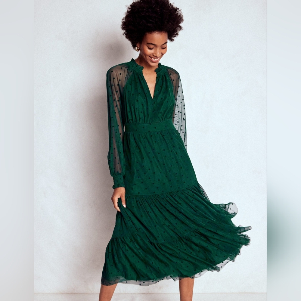 NWT Lucille Tulle Midi Dress Size 6R In Emerald Night